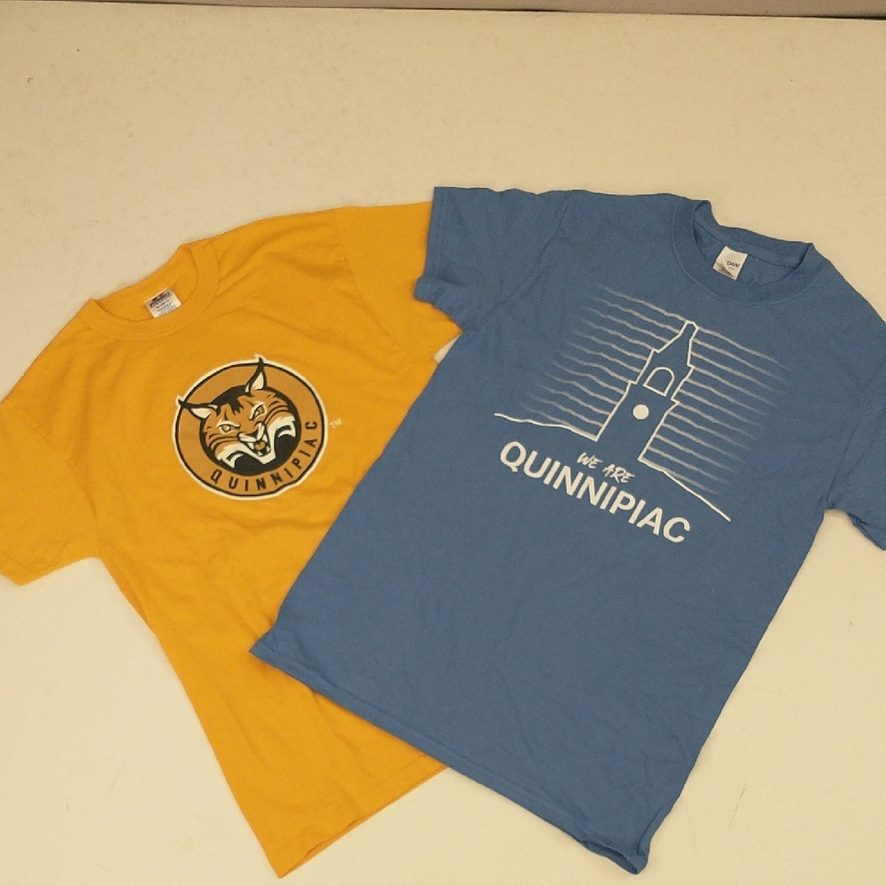 Two Quinnipiac University T Shirts sz Sm Tee Gold and Blue Bobcats Unisex